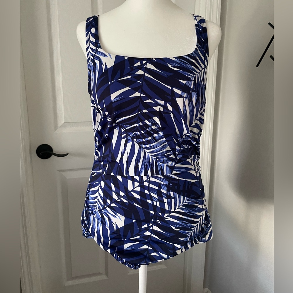 Elemar Blue and White Women's Leaf Print Bathing Suit, Size 12